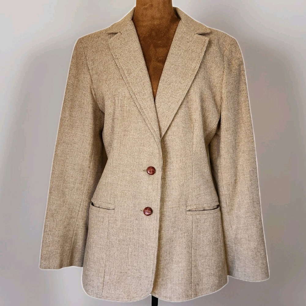 Vintage Blazer Suit Jacket Beige Tan Button Down Union Made‎ USA Women's M